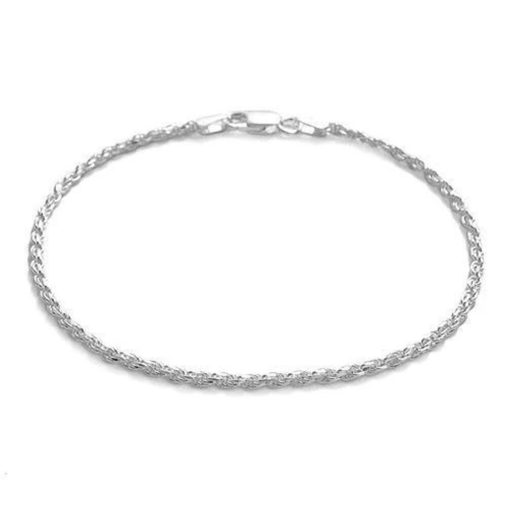 BEAUTIFUL STERLING SILVER ROPE BRACELET/ANKLET 2MM (GAUGE 040). AVAILABLE IN 6
